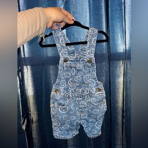 Old Navy Blue Denim Overalls with Smiley Face Print